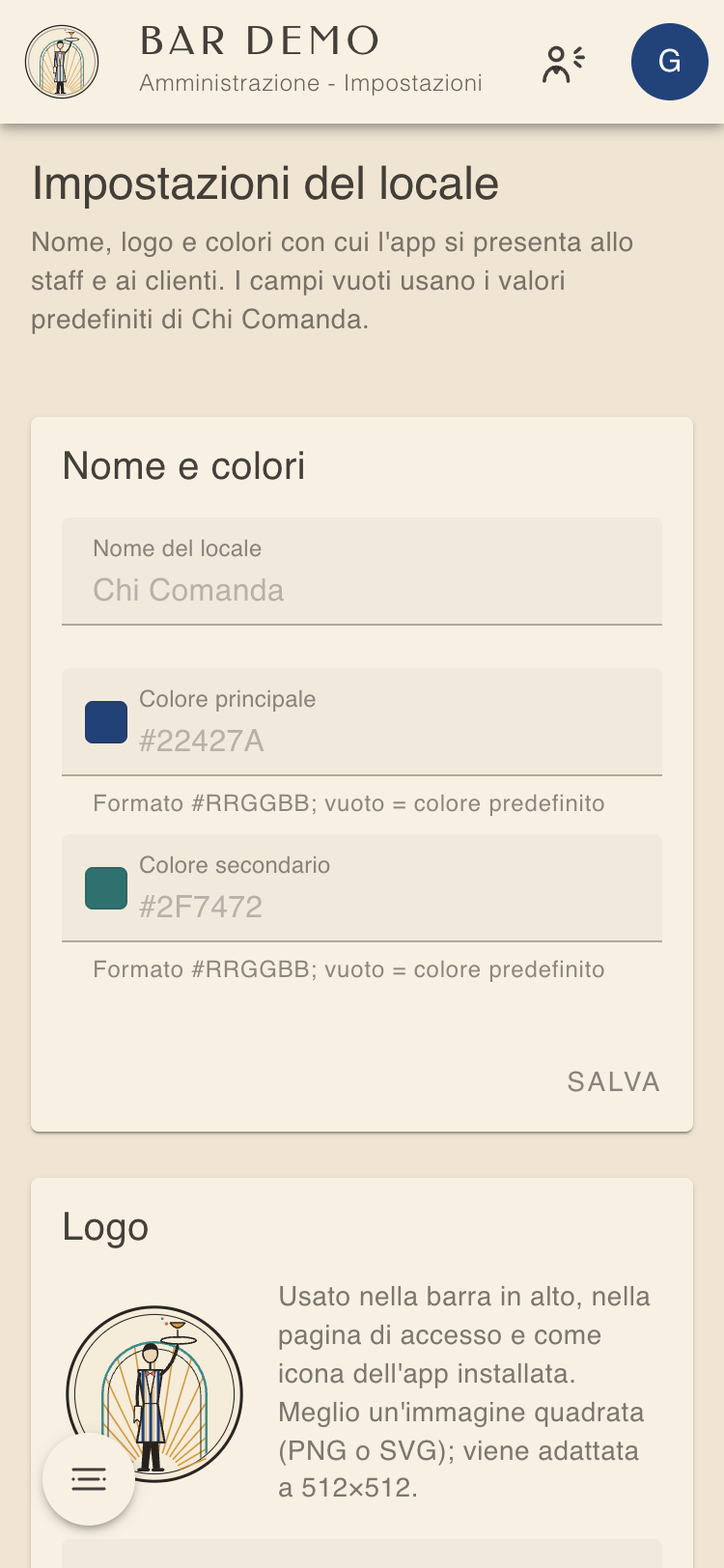Impostazioni del locale