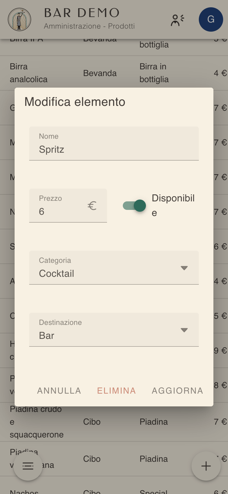Modifica di un prodotto