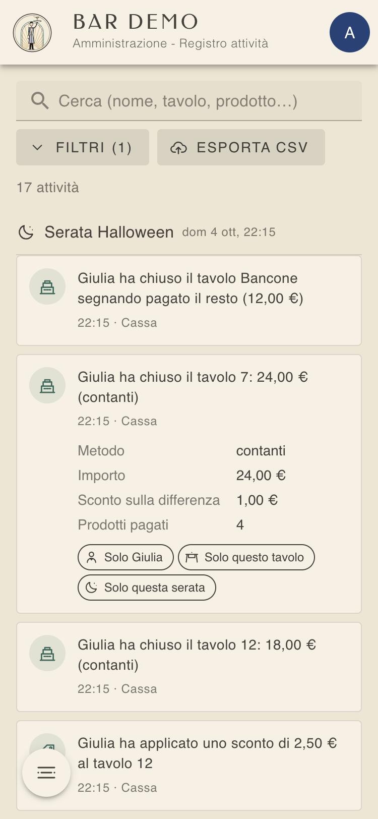 Dettaglio di un pagamento nel registro