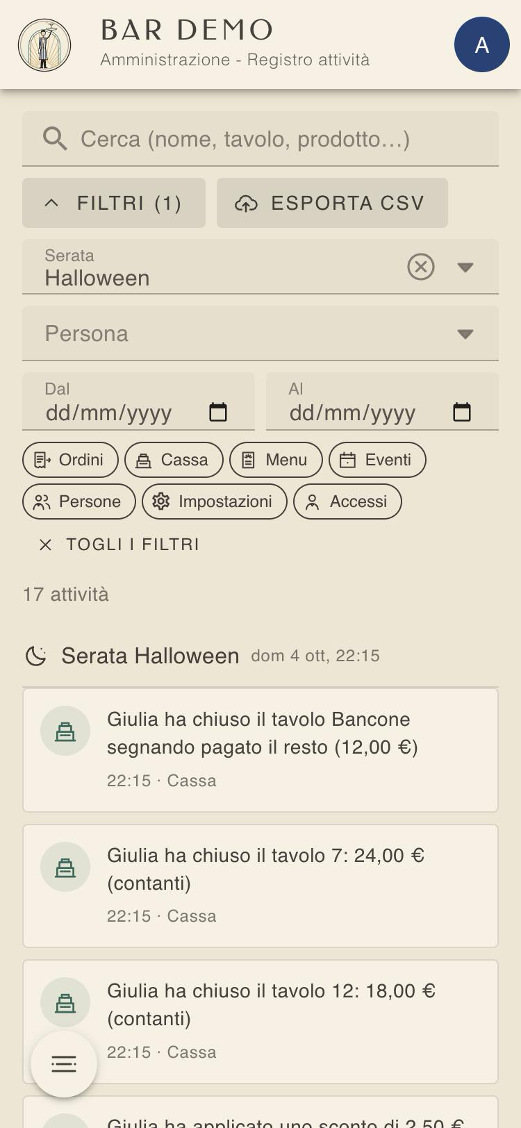 Filtri del registro