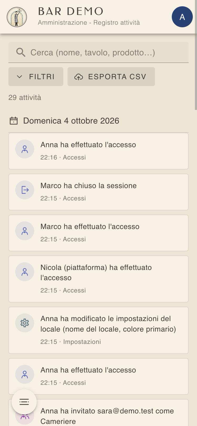 Registro attività sul telefono