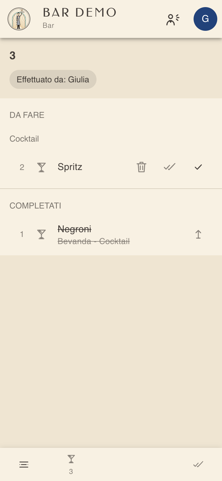 Dettaglio di un ordine con prodotti da fare e completati