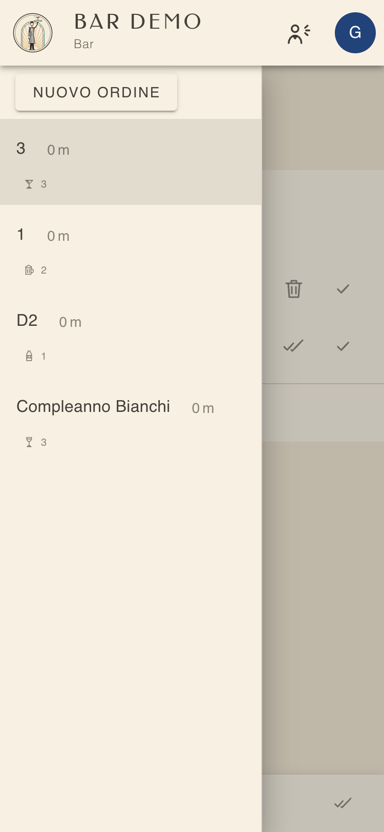 Lista degli ordini della postazione