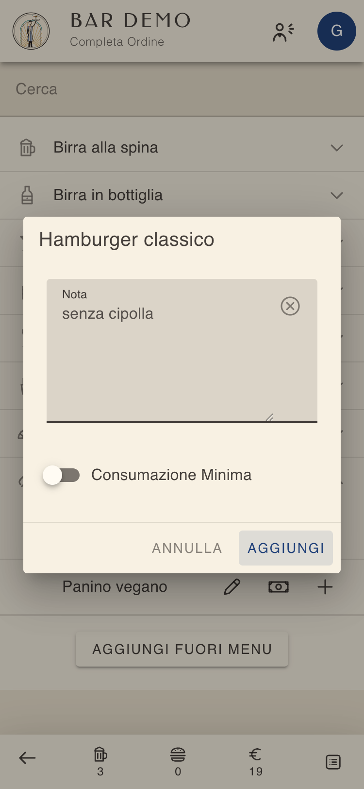 Finestra della nota