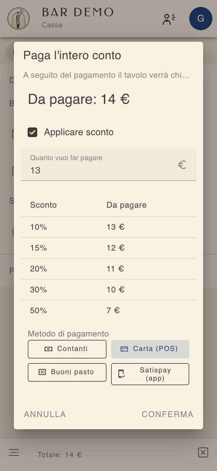 Sconto con la tabella delle percentuali