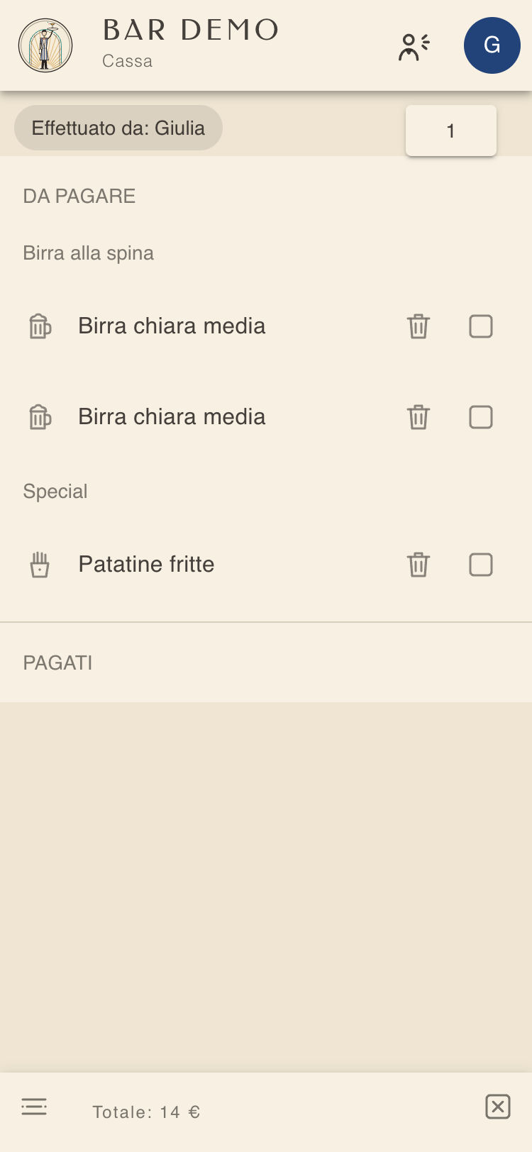 Conto di un tavolo